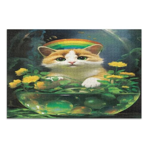 St. Patrick's Day Katzen-Puzzle, 1000 Teile, Geschenk zum Schulabschluss oder Geburtstag, einzigartige Puzzles, fertige Größe 75 x 50 cm von CHIFIGNO