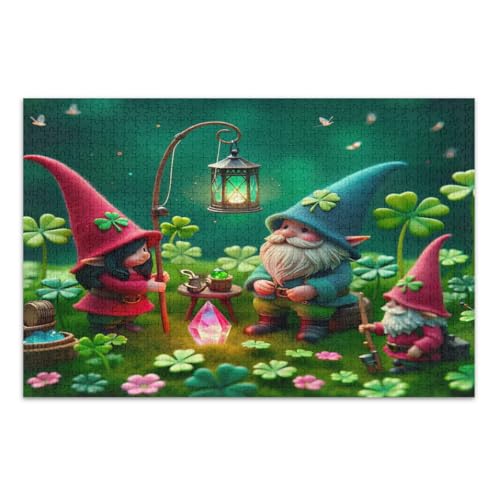 St. Patrick's Day Kleeblätter Zwerge Puzzle 500 Teile Lustige Puzzles Herausfordernde Familienaktivität, Fertige Größe 20,5 x 14,9 Zoll von CHIFIGNO