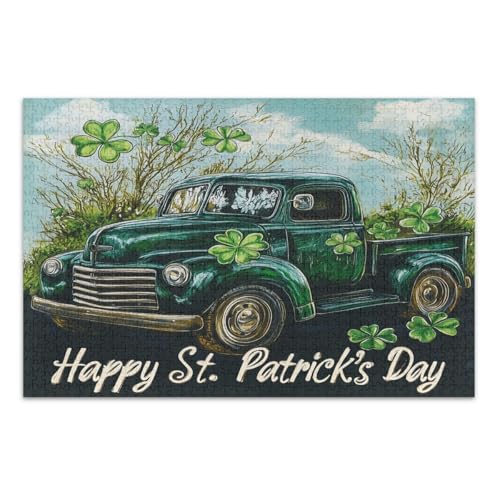 St. Patrick's Day Retro Truck Kleeblatt Puzzles 500 Teile Weiß Elefant Geschenkideen Familienpuzzle, Fertige Größe 20,5 x 14,9 Zoll von CHIFIGNO