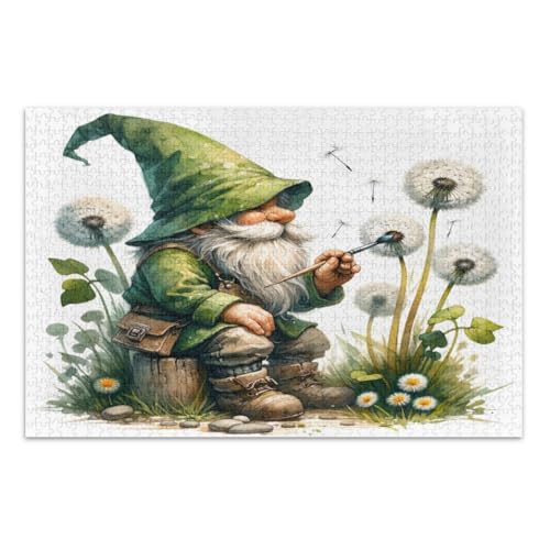 St. Patrick's Day Wichtel mit Löwenzahn Puzzle 500 Teile Erwachsene, Familie Puzzle Wunderbare Puzzle Geschenke für Frauen Männer, Fertige Größe 20,5 x 14,9 Zoll von CHIFIGNO