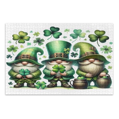 St. Patrick's Day Zwerge mit Kleeblatt, 500 Teile, herausfordernde Familienaktivitäten, einzigartige Puzzles, fertige Größe 50,5 x 37,9 cm von CHIFIGNO