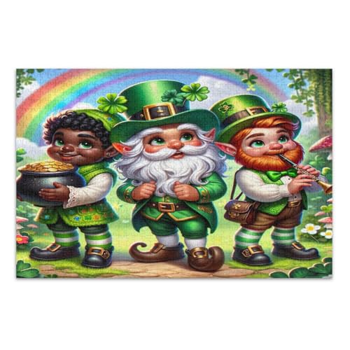 St. Patrick's Day Zwergen-Puzzle für Erwachsene, 500 Teile, Familienpuzzle, lustige und farbenfrohe Kunstwerke, fertige Größe 50,5 x 37,8 cm von CHIFIGNO