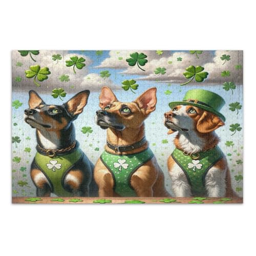 Three St. Patrick's Day Dogs Jigsaw Puzzles 500 Pieces Family Puzzles Wonderful Puzzle Gifts for Women Men, Finished Size 20.5 x 14.9 Inches von CHIFIGNO