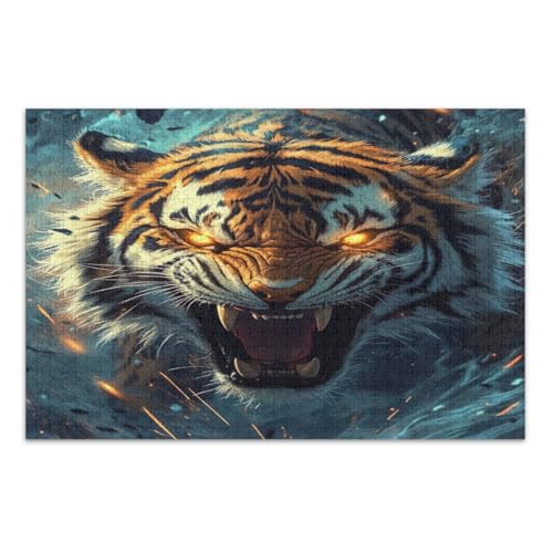 Tiger Gold Eyes Puzzle, 500 Teile, lustiges und farbenfrohes Kunstwerk, lustiges Puzzle, fertige Größe 50,5 x 37,8 cm von CHIFIGNO