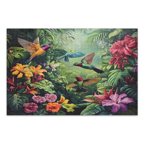 Tropische Blumen, bunte Kolibris, Puzzle für Erwachsene, 500 Teile, schwierige Puzzles, lustige und farbenfrohe Wandkunst, fertige Größe 50,5 x 37,8 cm von CHIFIGNO