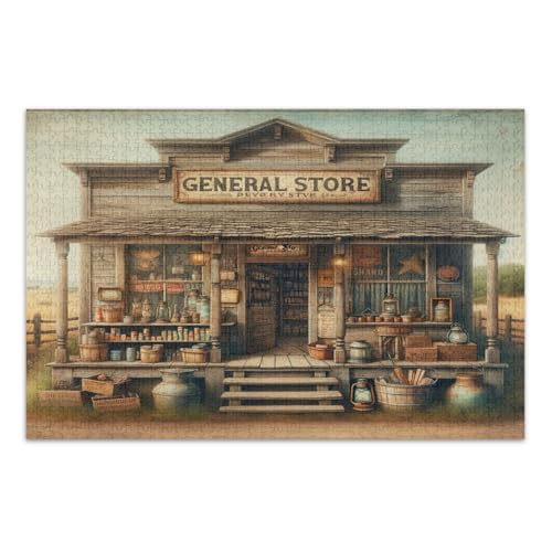 Vintage Country Old General Store Puzzles für Erwachsene 500 Teile Schwierige Puzzles Spaß Spiel für Männer Frauen Fertige Größe 20,5 x 14,9 Zoll von CHIFIGNO