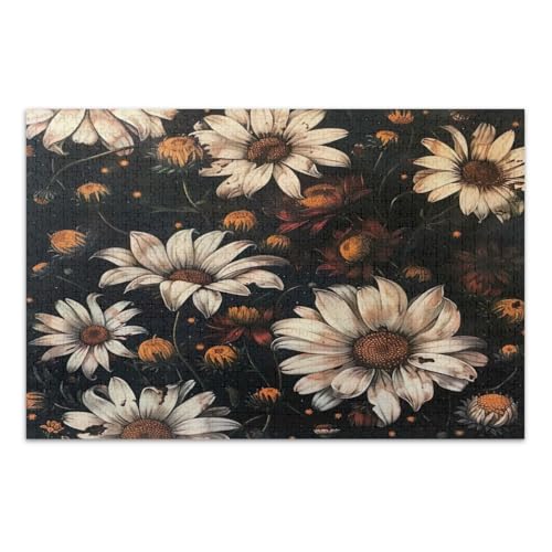 Vintage Gänseblümchen Blumen Puzzle für Erwachsene 1000 Teile Schwierige Puzzles Lustiges Spiel für Männer Frauen, Fertige Größe 29,5 x 19,7 Zoll von CHIFIGNO