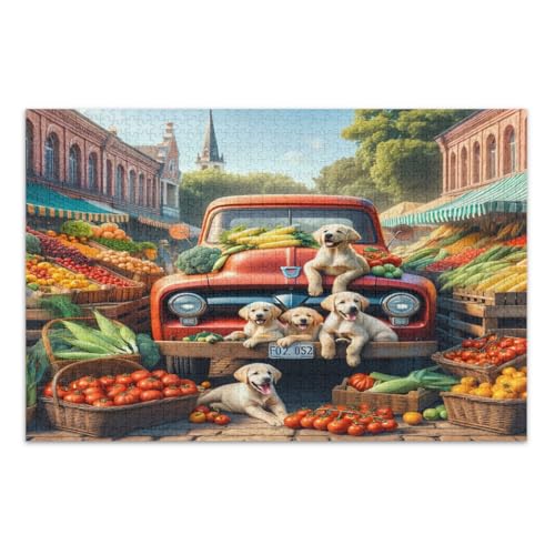 Vintage Red Truck Dogs Fruits Vegetables Puzzles 500 Piece Challenging Family Activity Difficult Puzzles, Finished Size 20.5 x 14.9 Inches von CHIFIGNO