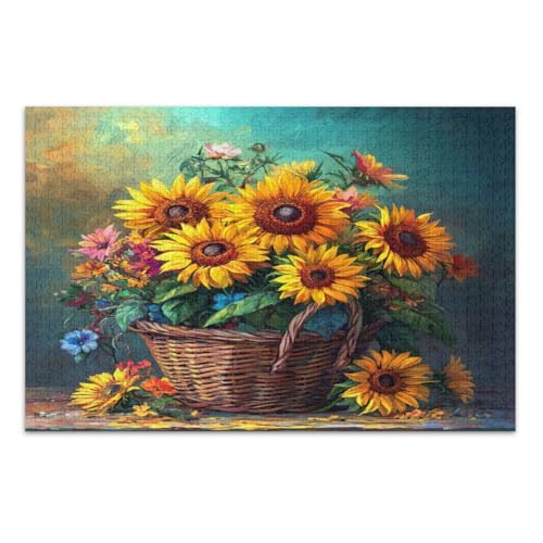 Vintage Sonnenblumen Puzzle 1000 Teile Familie Puzzles Unterhaltung Spielzeug Geburtstagsgeschenk Fertige Größe 29,5 x 19,7 Zoll von CHIFIGNO