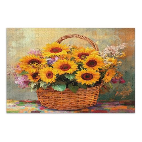 Vintage Sonnenblumen Puzzle für Erwachsene 500 Teile Schwierige Puzzles Tolle Geschenkidee für Feiertage, Fertige Größe 20,5 x 14,9 Zoll von CHIFIGNO