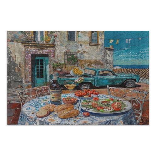 Vintage Szene Sizilianisches Essen Puzzles für Erwachsene 500 Teile Coole Puzzles Herausfordernde Puzzle für Spieleabende, Fertige Größe 20,5 x 14,9 Zoll von CHIFIGNO