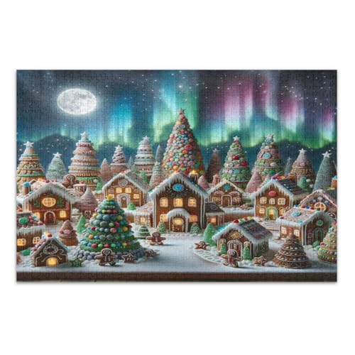 Weihnachten Lebkuchenlandschaft Puzzle 1000 Teile für Erwachsene Unterhaltung Spielzeug Geburtstagsgeschenk Lustiges Puzzle, Fertige Größe 29,5 x 19,7 Zoll von CHIFIGNO