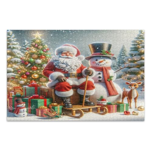 Weihnachten Weihnachtsmann Schneemann Rentier Puzzles 1000 Teile für Erwachsene Unterhaltung Spielzeug Geburtstagsgeschenk Lustige Puzzles, Fertige Größe 29,5 x 19,7 Zoll von CHIFIGNO