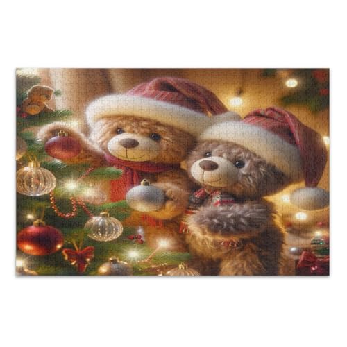 Weihnachtsbär Paar Weihnachtsbaum Puzzle 1000 Teile Familie Puzzle Unterhaltung Spielzeug Geburtstagsgeschenk Fertige Größe 29,5 x 19,7 Zoll von CHIFIGNO