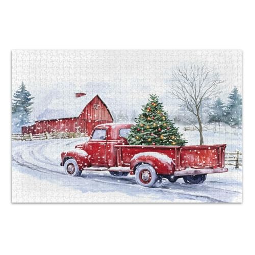 Weihnachtsbaum-Rot-LKW-Puzzles 500 Teile für Erwachsene, lustiges Spiel für Männer Frauen schwierige Puzzles, fertige Größe 20,5 x 14,9 Zoll von CHIFIGNO