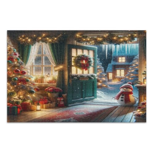 Weihnachtsbaum-Schneemann-Puzzle für Erwachsene, 1000 Teile, einzigartige Puzzles, lustige und farbenfrohe Kunstwerke, fertige Größe 75 x 50 cm von CHIFIGNO