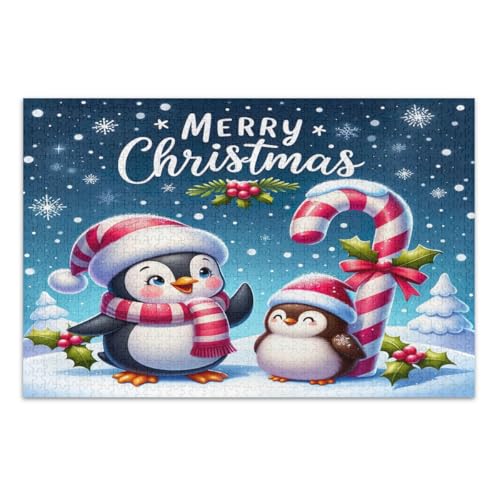 Weihnachtspinguine, Zuckerstangen-Puzzle, 500 Teile, lustiges und farbenfrohes Kunstwerk, einzigartige Puzzles, fertige Größe 50,5 x 37,8 cm von CHIFIGNO