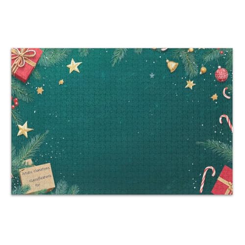 Weihnachtspuzzle "Happy New Year", Grün, 1000-teiliges Puzzle für Erwachsene, Familienpuzzle, lustige und farbenfrohe Wandkunst, fertige Größe 75 x 50 cm von CHIFIGNO