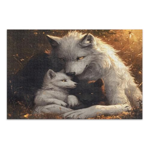 Weiß Schwarz Wolf Puzzles 500 Teile Entertainment Toys Geburtstagsgeschenk Coole Puzzles, Fertige Größe 20,5 x 14,9 Zoll von CHIFIGNO