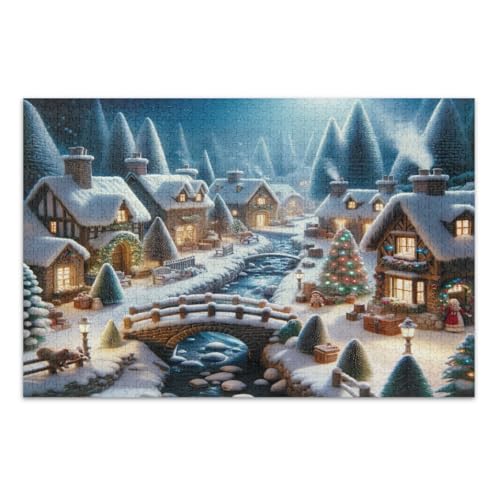 Winter Village Bridge Weihnachtsbaum Puzzle 500 Teile Erwachsene Unterhaltung Spielzeug Geburtstagsgeschenk Schwierige Puzzles, Fertige Größe 20,5 x 14,9 Zoll von CHIFIGNO