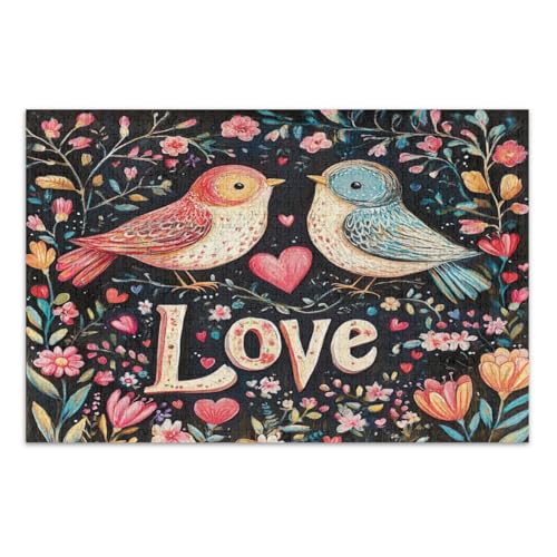 Zwei Vögel niedliche Blumen Puzzles 1000 Teile Tolle Geschenkidee für Feiertage Einzigartige Puzzles Fertige Größe 29,5 x 19,7 Zoll von CHIFIGNO