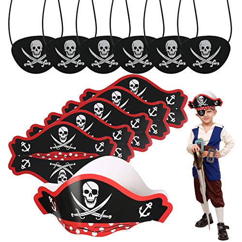 CHIFOOM 12stk Piraten Zubehör Set 6 Kinder Piratenhut 6 Pirat Filz Augenklappe Kindergeburtstag Mitgebsel Piratenkapitän Hut Seeräuber Kinderhut Augenmaske für Geburstag Piratenparty Weihnachten von CHIFOOM