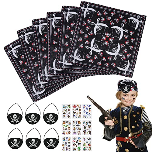 CHIFOOM 12tlg Piraten Kopftuch Kinder Piratentuch Pirat Bandana Taschentuch mit Totenkopf Motiv ung Augenklappe für Piratenparty Kindergeburtstag Piratenkostüm Geburtstagsdeko Halloween Karneval von CHIFOOM