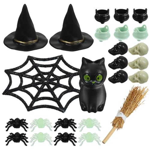 CHILDWEET 1 Satz Halloween-Party-Kessel Miniatur-Hexenhüte Mini-Ornament-Puppen Halloween Costume Halloween Kleidung beoilers Halloween-Miniaturbausatz Miniaturkessel Plastik Black von CHILDWEET