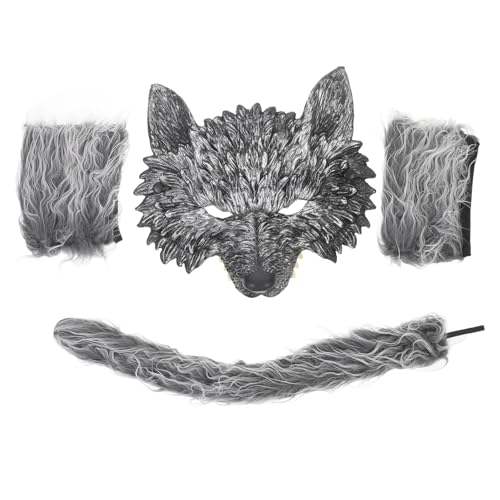 CHILDWEET 1 Satz Halloween-wolfsanzug Kostüm Hund Halloween-maske Faux-fuchs-maske Pelzige Maske Und Masken-cosplay Kapuzenpullis Für Damen Bausatz Schädelmaske Mantel Luo Shui Mao von CHILDWEET