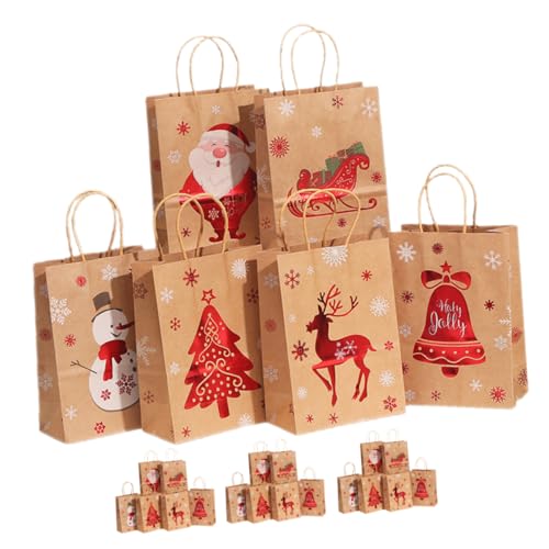 CHILDWEET 24 Stück Weihnachtsparty Goodie Bags Aus Papier Geschenktüten Mit Festlichem Design Handgehaltene Geschenkverpackungsbeutel Für Weihnachten Partybedarf Und Mitgebsel von CHILDWEET