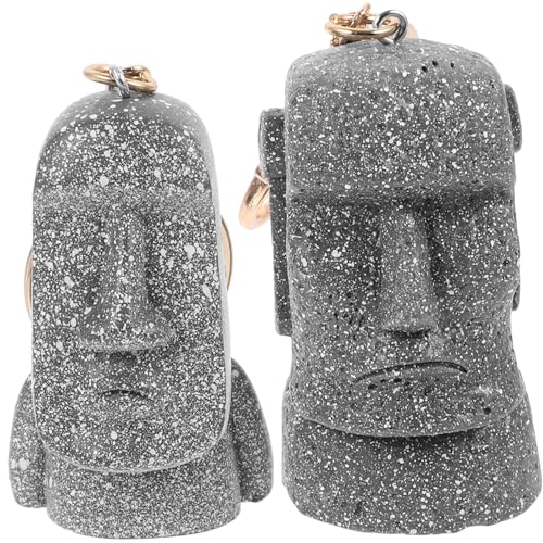 CHILDWEET 2St Osterinsel-Ornamente Megalith-Moai-Figur Figuren der Osterinsel Zwerge Plüsch Moai-Charme Osterschlüssel Schlüsselanhänger mit Inselkopf Wunderschönes Inselkopfornament Metall von CHILDWEET