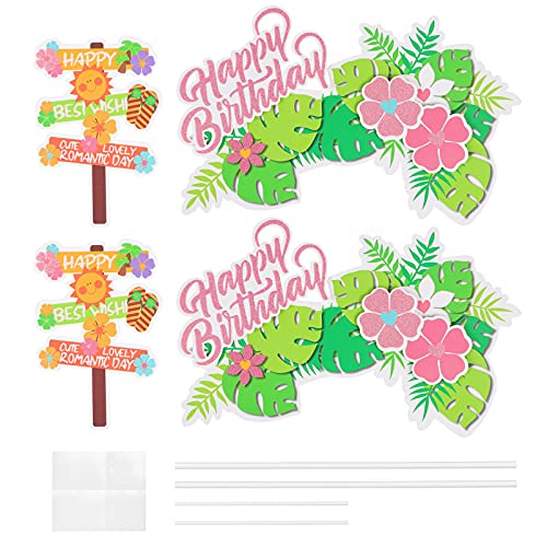 CHILDWEET 4 Stück Kucheneinsatz Dekorationsartikel Kuchen Musik Kuchen Blumenkuchen Kuppel mottoparty hawaii party decoration Kuchen-Einsteckkarten hawaiianische Partytortendekoration Papier von CHILDWEET