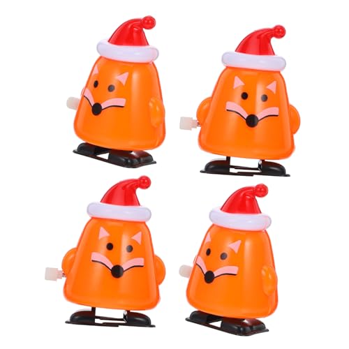 CHILDWEET 4Pcs Weihnachtshut Fuchs Zappeln Bulk Roboter Weihnachtsplüschwesen Weihnachtsstoffe Wickeln Für Weihnachtsfeier Desktop Wind Up Plastik Orange von CHILDWEET