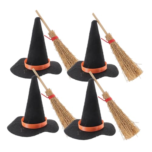 CHILDWEET 8St Halloween-Hexenhut Halloween Dekoration Party Dekoration Schwarze Hexenhüte Becher Halloween-Weinflaschendeckel im Freien Mini-Hexenhüte und Besen Mini-Hexenhut Filzstoff Black von CHILDWEET