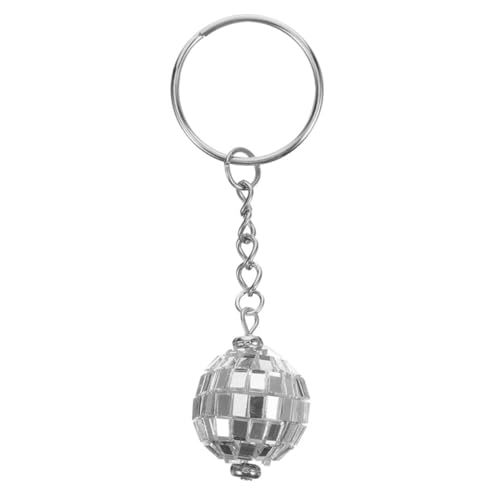 CHILDWEET Disco-schlüsselanhänger Kabel Schlüsselringe Draht Einziehbarer Lanyard Lanyard-clip Silberne Disco-ornamente Reflektierende Spiegelkugel-schlüsselanhänger Haken Silver Plastik von CHILDWEET