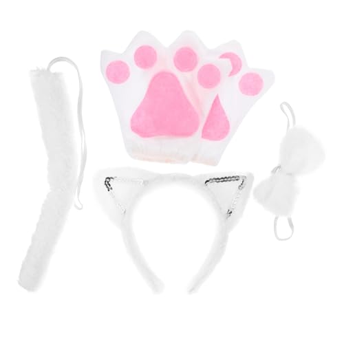 CHILDWEET Katzenohren Haarreif Masken Katzenohren Haarreif Set Mit Weißen Katzenohren Handschuhen Und Halloween Cosplay Und Kostümpartys Einzigartige Katzenkostü Accessoires Für Erwachsene von CHILDWEET