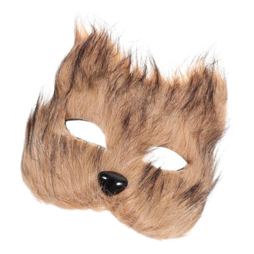 CHILDWEET Maske Wolf Fuchs Hälfte Katze Pelzig Cosplay-fuchs-accessoire Gesicht Unheimlich Fuchsball Fuchsohren Fuchs Kostüm Für Erwachsene Reh Grimasse Plüschfuchs Light Brown Kunststoff von CHILDWEET