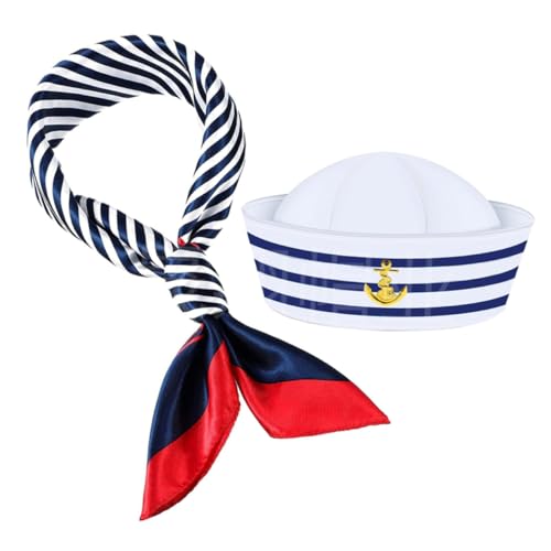 CHILDWEET Kapitänsmütze und Schal-Set nautische Yacht-Accessoire Damen-Matrosenkostüm Mütze Schal-Outfit für Frauen Männer Kinder von CHILDWEET