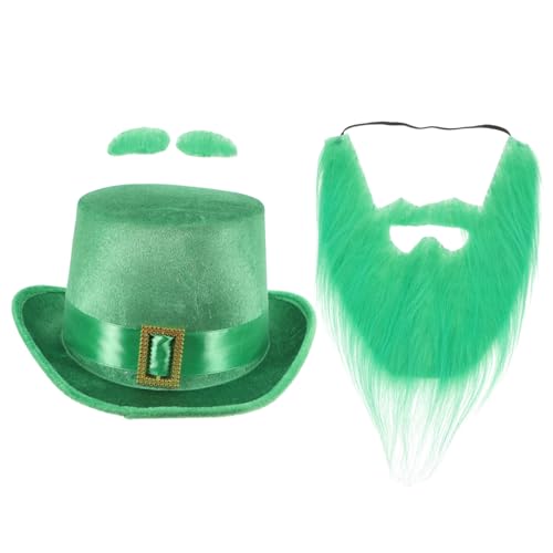 CHILDWEET St. Patricks Day Kleeblatt-mütze Mit Bart-augenbrauen-set 4-teilig Party-zubehör Für Frauen Und Männer von CHILDWEET