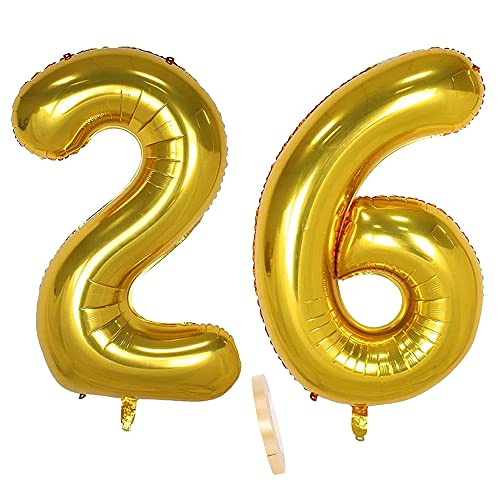 Folienballon Zahl Deko Gold 26 für Frauen Männer, XXL 100cm Riesen Nummer Aufblasbar Helium Ballon Figuren Zahlen Luftballons für 26. Jahre Mann Frau Geburtstag Hochzeit Jubiläum Party Dekoration von CHINPING