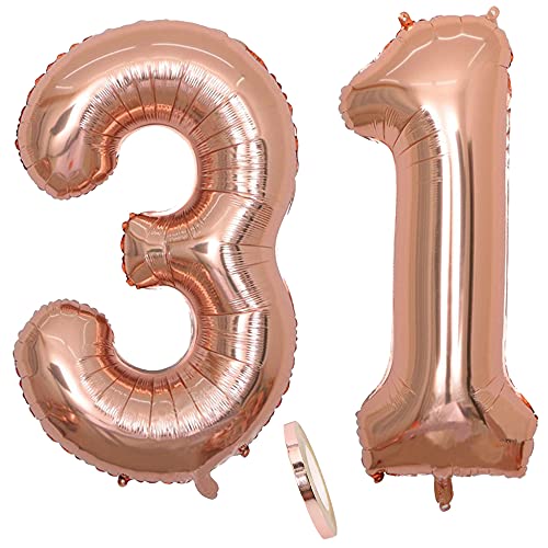 Folienballon Zahl Deko Rose Gold 31 für Frau Frauen, XXL 100cm Riesen Nummer Aufblasbar Helium Ballon Figuren Zahlen Luftballons Geschenk für 31. Jahre Geburtstag Hochzeit Jubiläum Party Dekoration von CHINPING