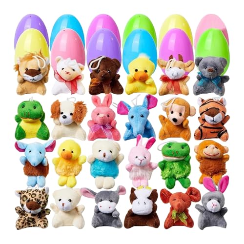 CHISHAYA Ostern Kuscheltier Vorgefüllte Ostereier aus Mini-Plüschtieren Spielzeug Stuffer Für Kinder Osterei Jagd Füller Und Party Klassenzimmer Preis Supplies 12Pcs/24Pcs/36Pcs von CHISHAYA