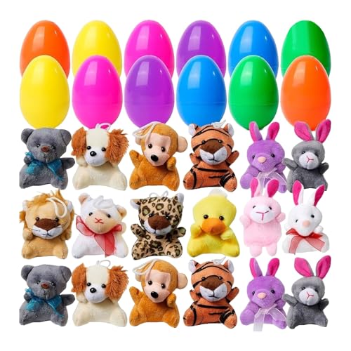 CHISHAYA Ostern Kuscheltier Vorgefüllte Ostereier aus Mini-Plüschtieren Spielzeug Stuffer Für Kinder Osterei Jagd Füller Und Party Klassenzimmer Preis Supplies 12Pcs/24Pcs/36Pcs von CHISHAYA