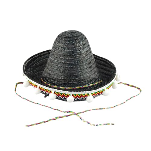 CHIZISX Baseballkappe, Mexikanischer Sombrero-Hut, handgefertigter Strohhut, Hawaii-Stil, Kostüm-Requisiten, Strohhut mit weißen Pompons von CHIZISX