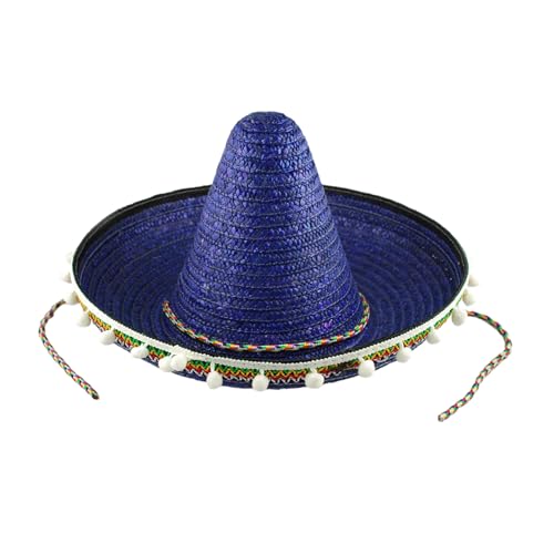 CHIZISX Baseballkappe, Mexikanischer Sombrero-Hut, handgefertigter Strohhut, Hawaii-Stil, Kostüm-Requisiten, Strohhut mit weißen Pompons von CHIZISX