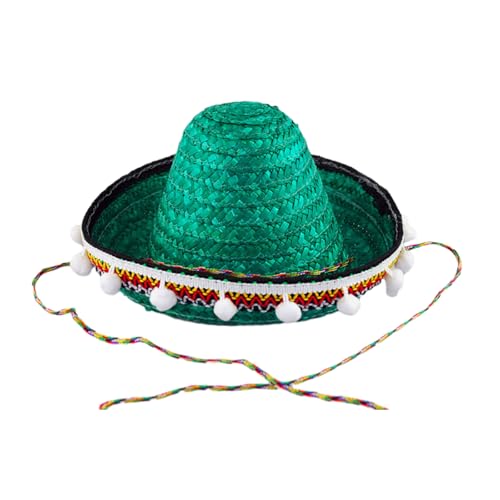 CHIZISX Baseballkappe, Mexikanischer Sombrero-Hut, handgefertigter Strohhut, Hawaii-Stil, Kostüm-Requisiten, Strohhut mit weißen Pompons von CHIZISX