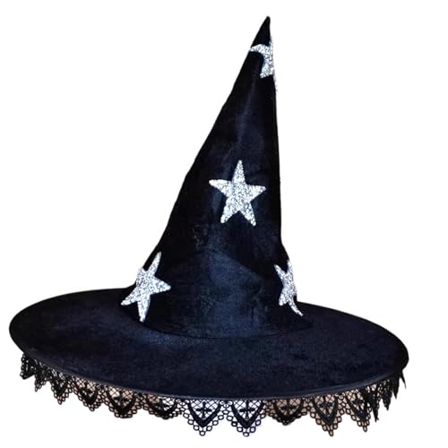 CHIZISX Beanies, Hexenhut für Erwachsene und Kinder, Halloween-Hexenhut mit Sternmuster, Maskeraden, Zaubererhut, Cosplay, Kostüm, Halloween, Karneval, lustiges Kleid von CHIZISX