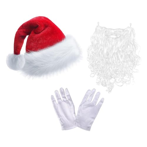 CHIZISX Beanies, Weihnachtsmann-Anzug, Bartbrille, Handschuhe, Set, Foto-Requisiten, Weihnachtsfeier, Coaplay, Weihnachtsmann, Rollenspiel von CHIZISX