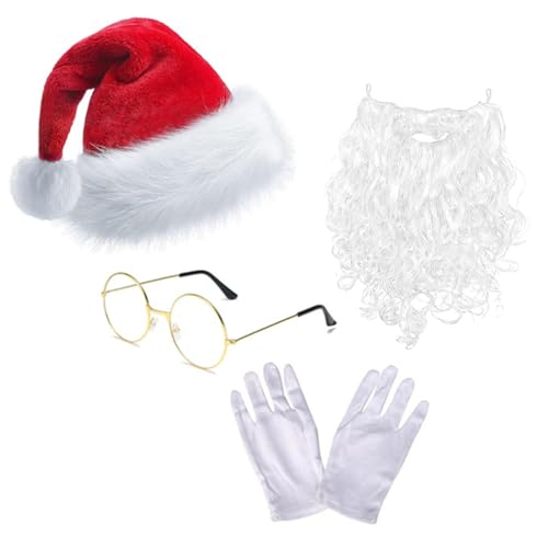 CHIZISX Beanies, Weihnachtsmann-Anzug, Bartbrille, Handschuhe, Set, Foto-Requisiten, Weihnachtsfeier, Coaplay, Weihnachtsmann, Rollenspiel von CHIZISX