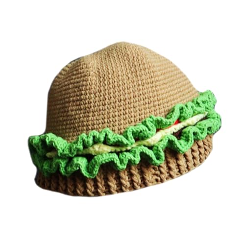 CHIZISX Beanies, lustiger Hamburger-Totenkopf-Hut für Erwachsene, Unisex, Häkelmütze, Burgerform, Kopfbedeckung, Halloween-Kostüm-Zubehör von CHIZISX